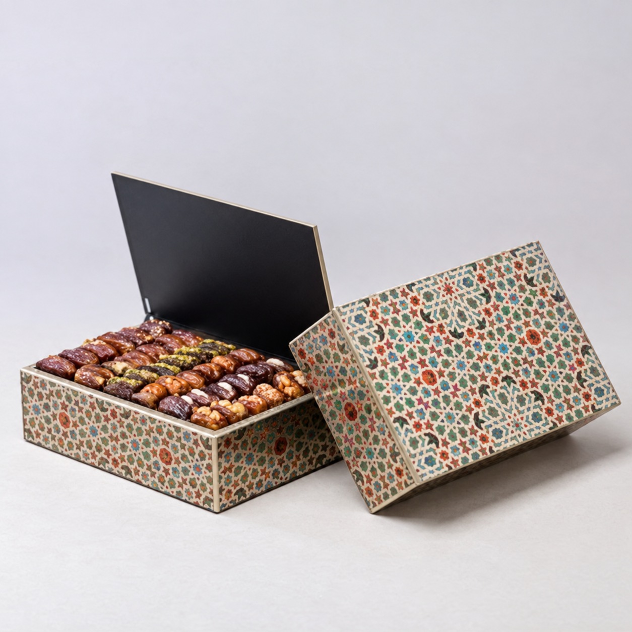 Azzad dates presented in a decorative gift box